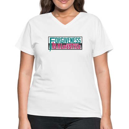 "Forgiveness Is A Lifestyle" Women's V-Neck White T-Shirt - white