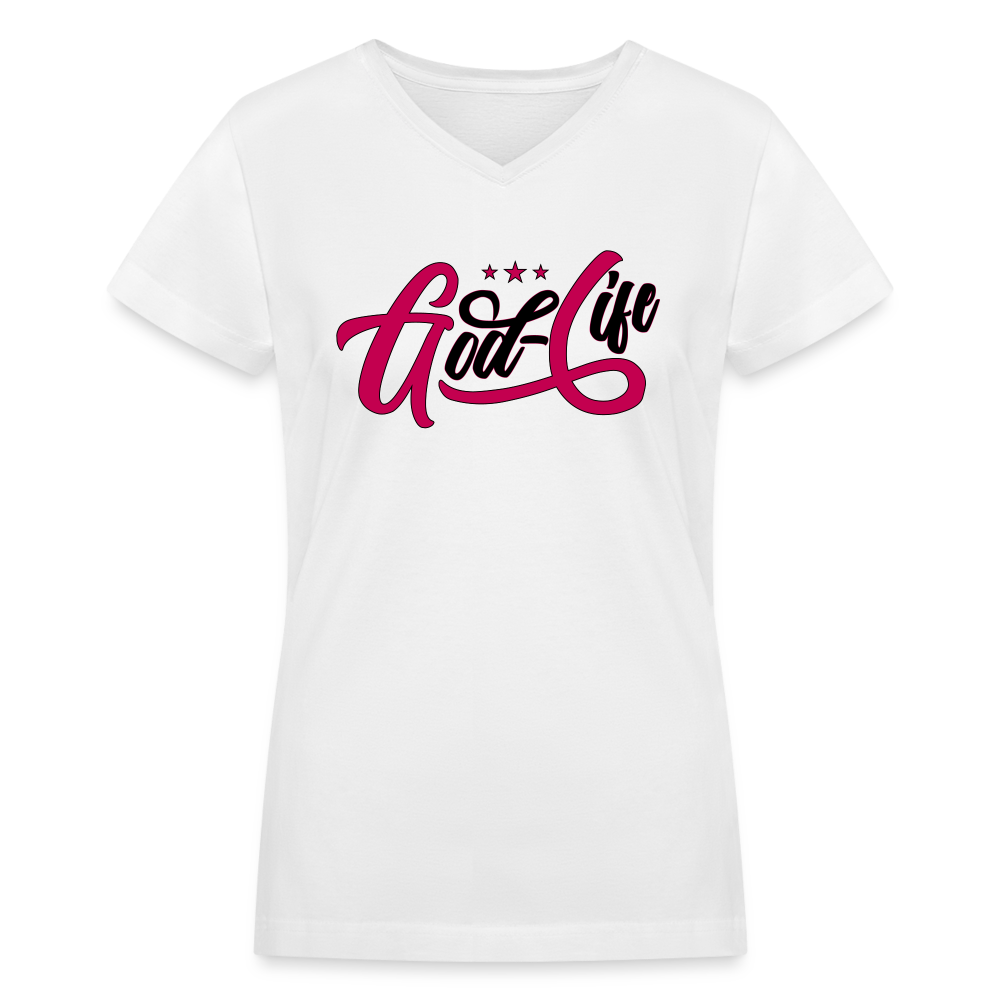 "God-Life" Women's V-Neck White T-Shirt - white