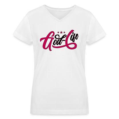 "God-Life" Women's V-Neck White T-Shirt - white