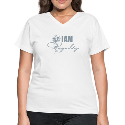 "I AM Royalty" V.2 Women's V-Neck T-Shirt (Silver Metallic) - white