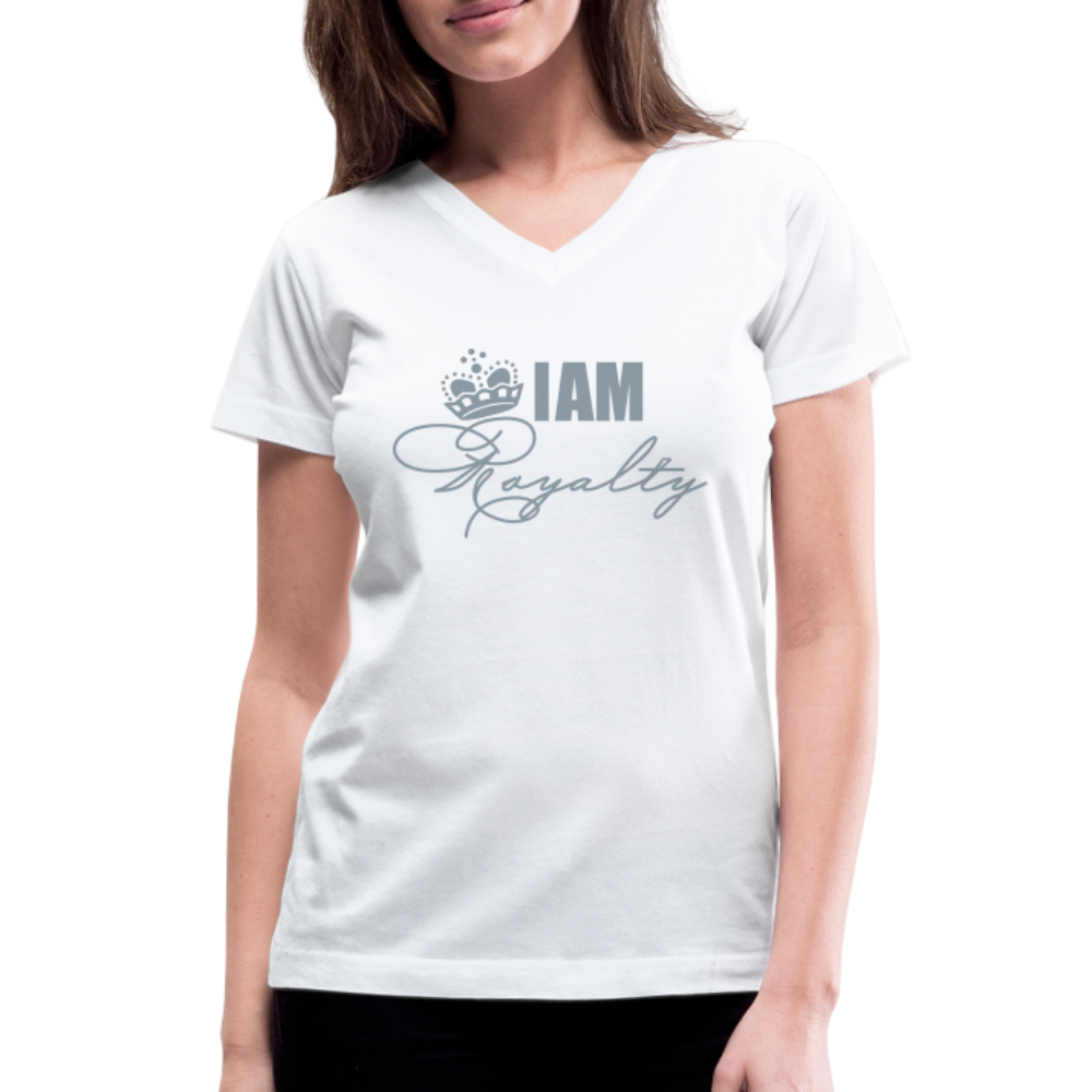 "I AM Royalty" V.2 Women's V-Neck T-Shirt (Silver Metallic) - white