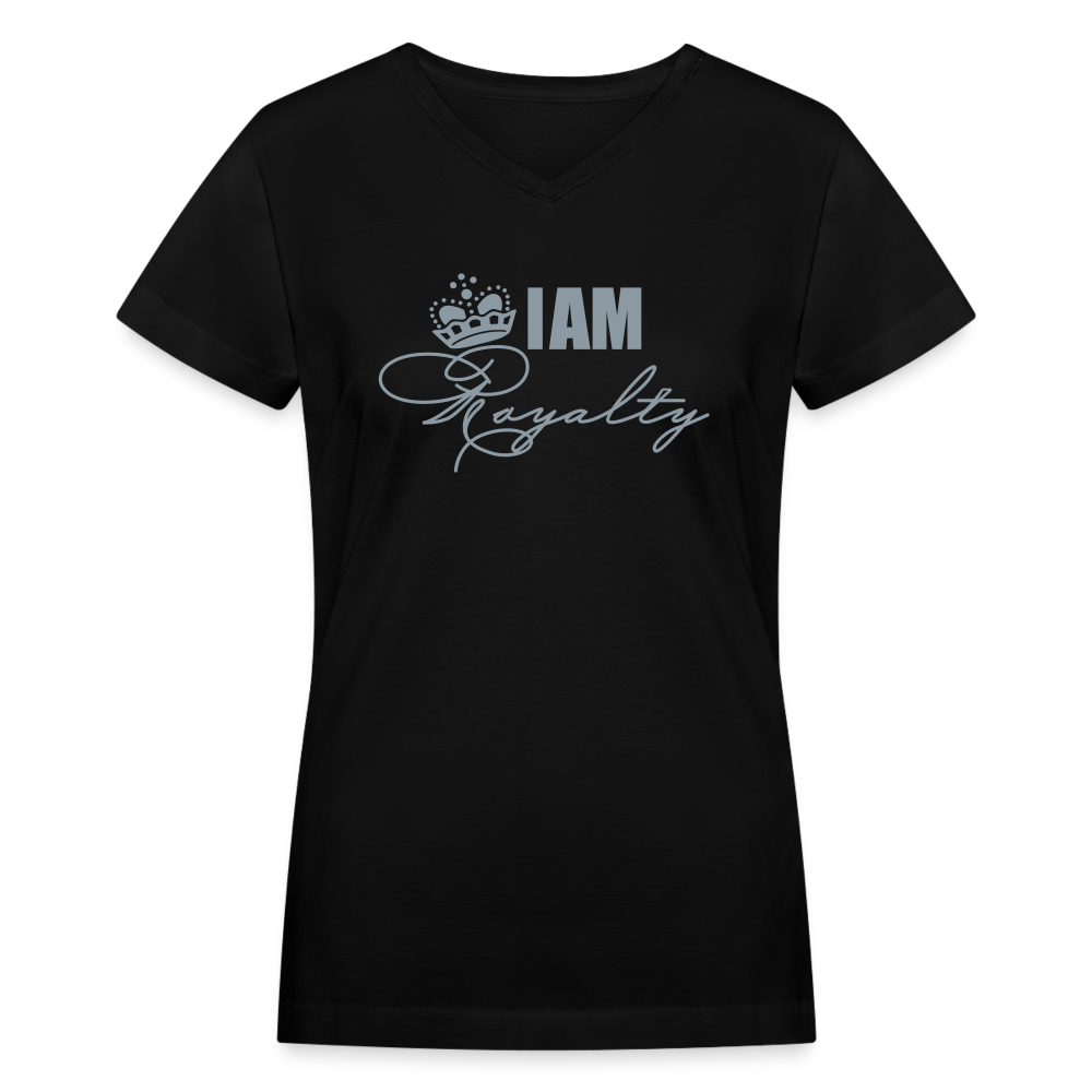 "I AM Royalty" V.2 Women's V-Neck T-Shirt (Silver Metallic) - black