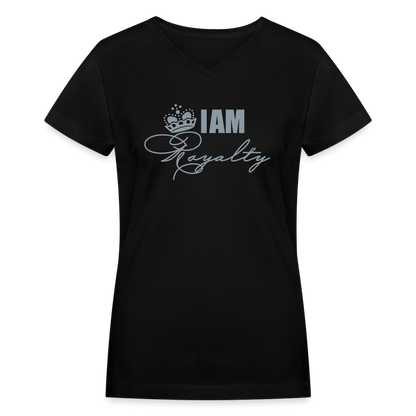 "I AM Royalty" V.2 Women's V-Neck T-Shirt (Silver Metallic) - black