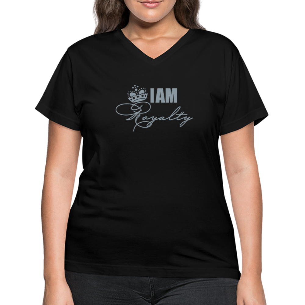 "I AM Royalty" V.2 Women's V-Neck T-Shirt (Silver Metallic) - black