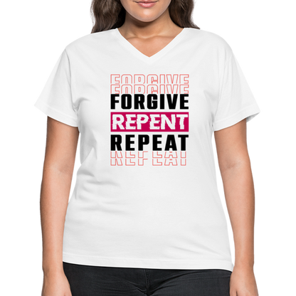 Forgive Repent Repeat Women's V-Neck White T-Shirt - white