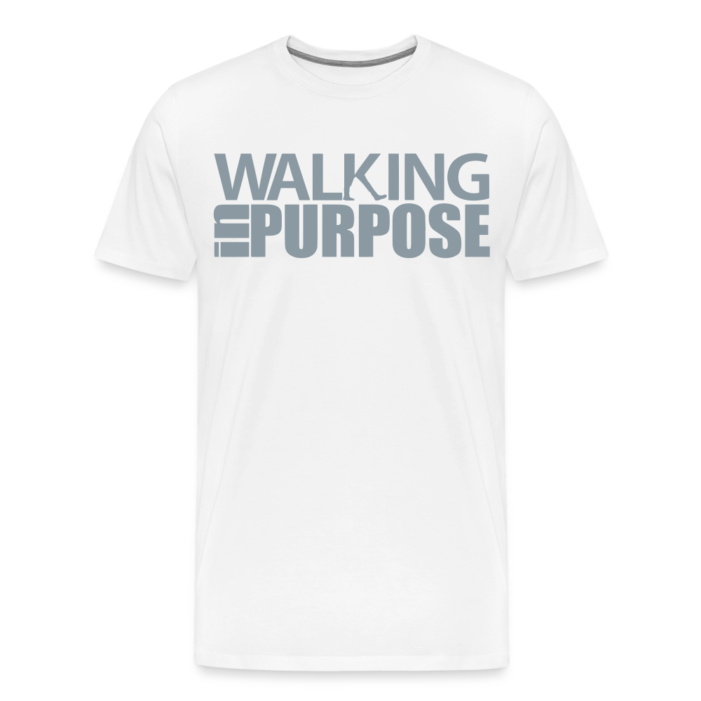 "Walking In Purpose" Silver Metallic Men's Premium T-Shirt - white