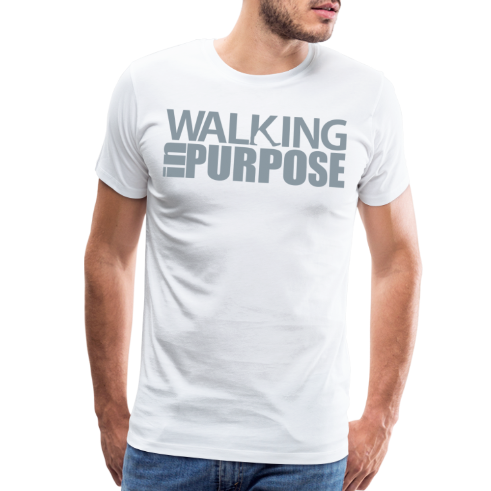 "Walking In Purpose" Silver Metallic Men's Premium T-Shirt - white