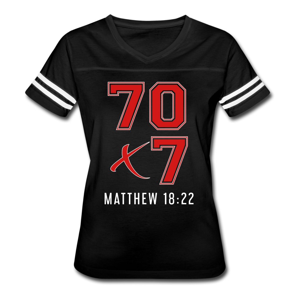 "70x7 Red Design" Women’s Vintage Sport Black T-Shirt - black/white