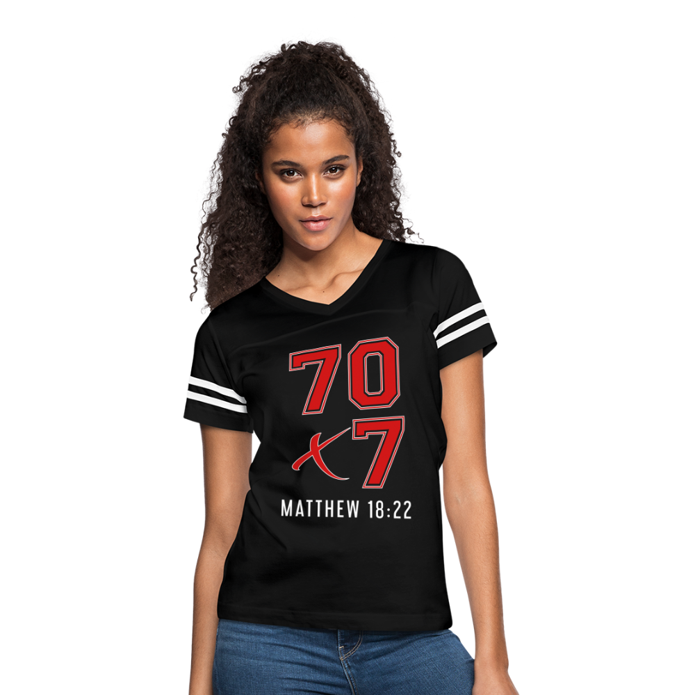 "70x7 Red Design" Women’s Vintage Sport Black T-Shirt - black/white