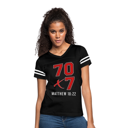 "70x7 Red Design" Women’s Vintage Sport Black T-Shirt - black/white