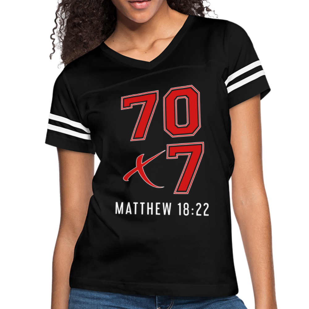 "70x7 Red Design" Women’s Vintage Sport Black T-Shirt - black/white