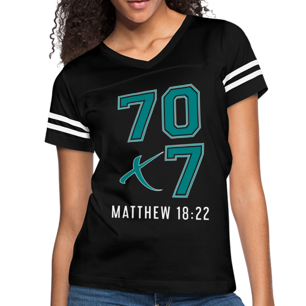 "70x7 Teal Design" Women’s Vintage Sport Black T-Shirt - black/white