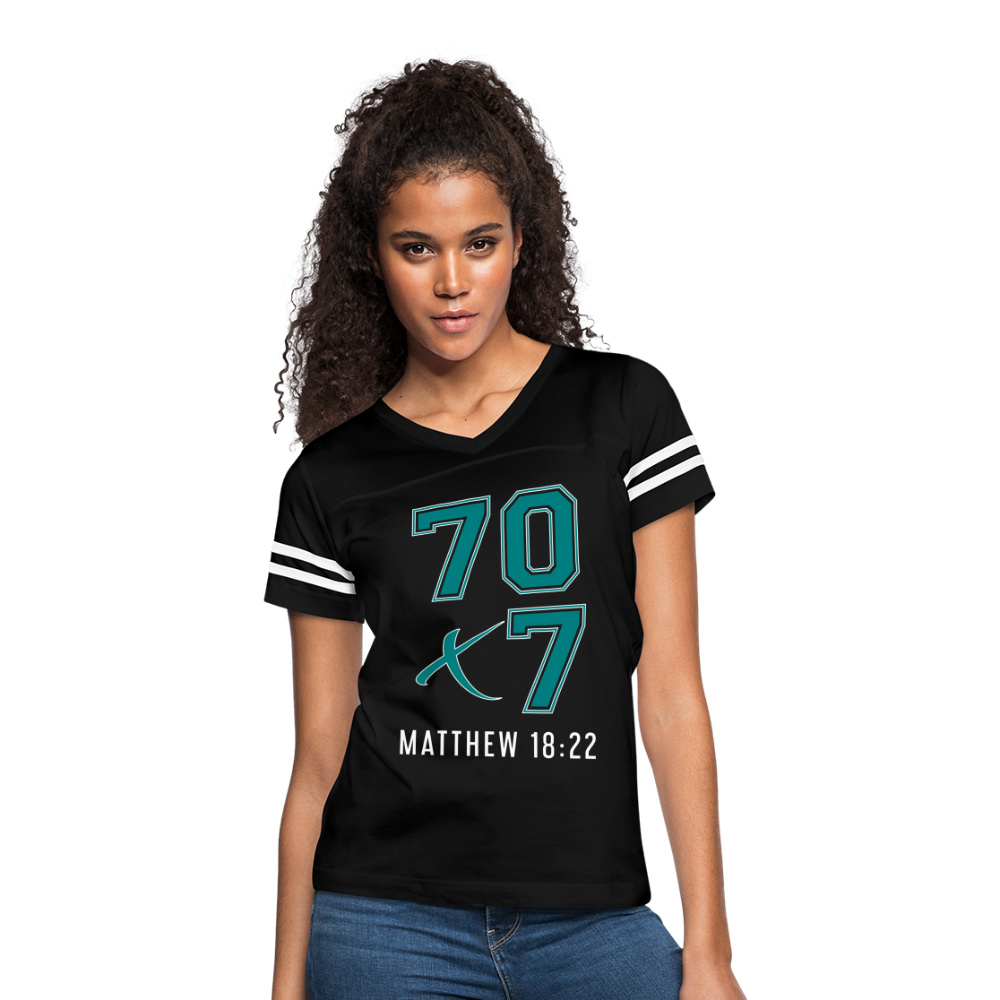 "70x7 Teal Design" Women’s Vintage Sport Black T-Shirt - black/white