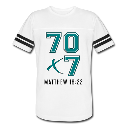 "70x7 Teal + Black Design" Vintage Sport White T-Shirt - white/black