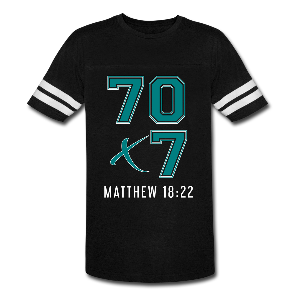 "70x7 Teal Design" Vintage Sport Black T-Shirt - black/white