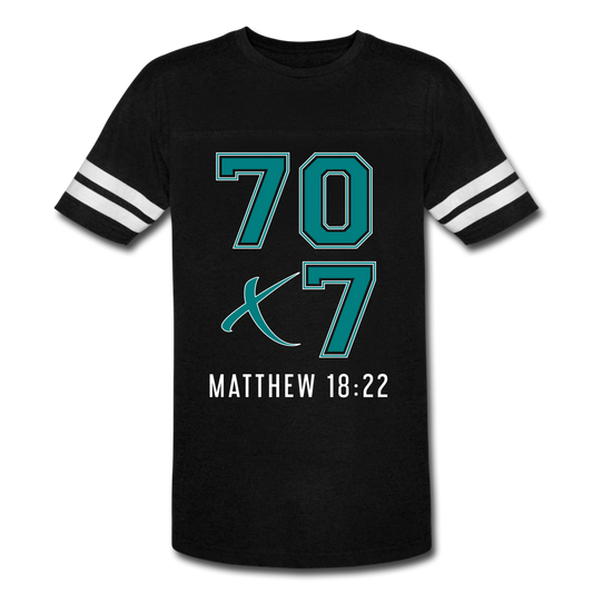 "70x7 Teal Design" Vintage Sport Black T-Shirt - black/white