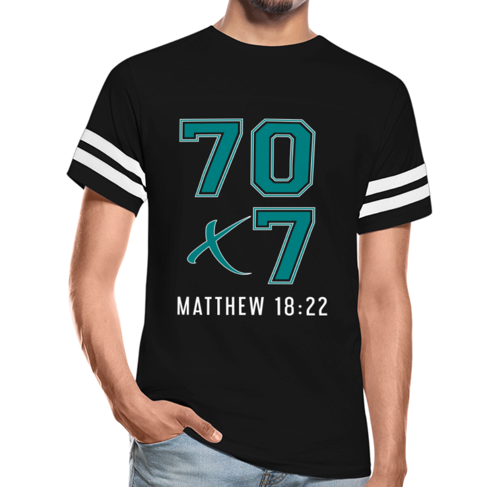 "70x7 Teal Design" Vintage Sport Black T-Shirt - black/white