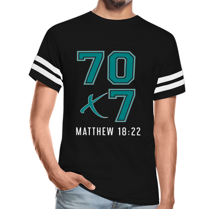 "70x7 Teal Design" Vintage Sport Black T-Shirt - black/white