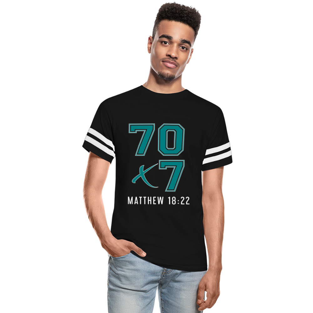 "70x7 Teal Design" Vintage Sport Black T-Shirt - black/white