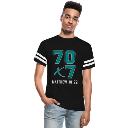 "70x7 Teal Design" Vintage Sport Black T-Shirt - black/white