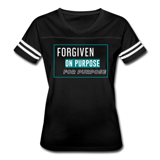 "Forgiven on Purpose For Purpose" Women’s Vintage Sport Black T-Shirt - black/white