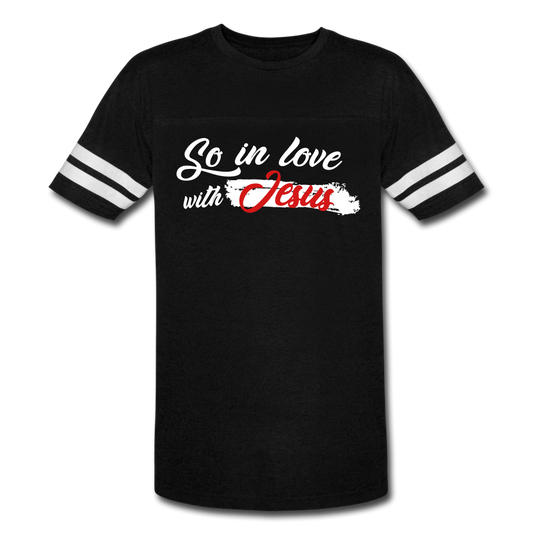 "So In Love With Jesus" Vintage Sport Black T-Shirt - black/white