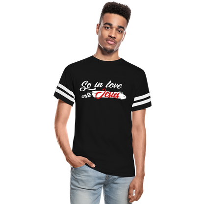 "So In Love With Jesus" Vintage Sport Black T-Shirt - black/white