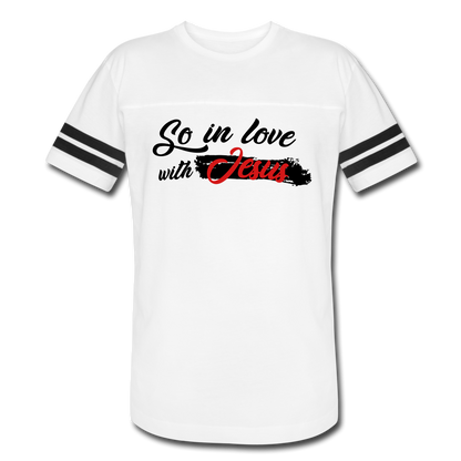 "So In Love With Jesus" Vintage Sport White T-Shirt - white/black