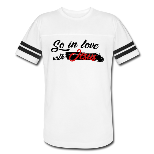 "So In Love With Jesus" Vintage Sport White T-Shirt - white/black