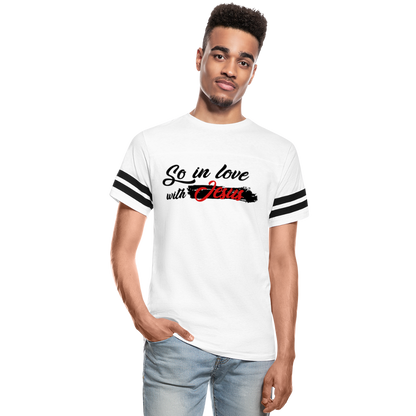 "So In Love With Jesus" Vintage Sport White T-Shirt - white/black