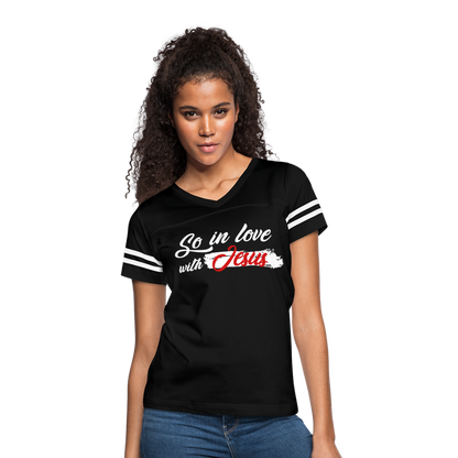 "So In Love With Jesus" Women’s Vintage Sport Black T-Shirt - black/white